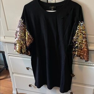 Sequin Sleeve Black Top